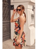 Elegant dress with colorful flowers, black PR3210 - Online store - Boutique